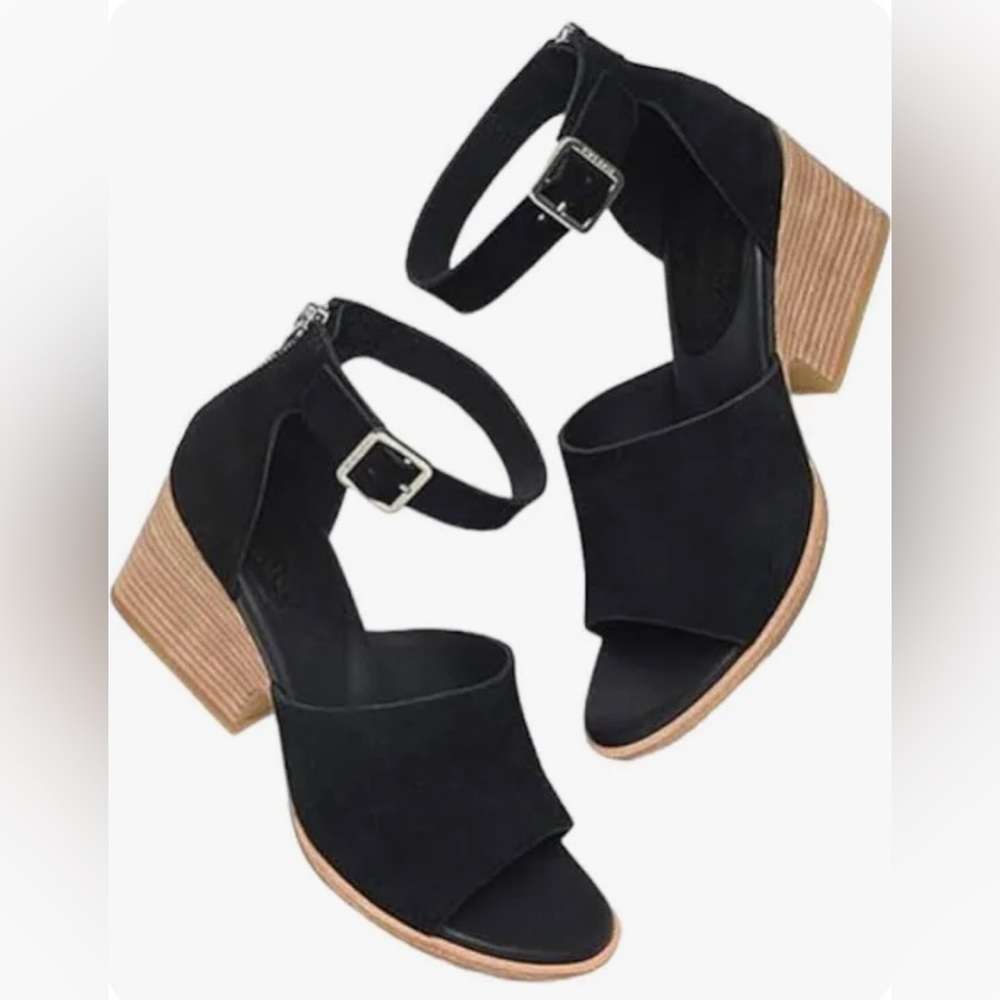 Kork-ease Gazania Black Suede Sandals Ankle Strap Block Heel